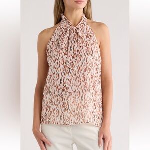 🔶3/$50🔸 CALVIN KLEIN Multicolor Chiffon sleeveless halter-cut pussybow top